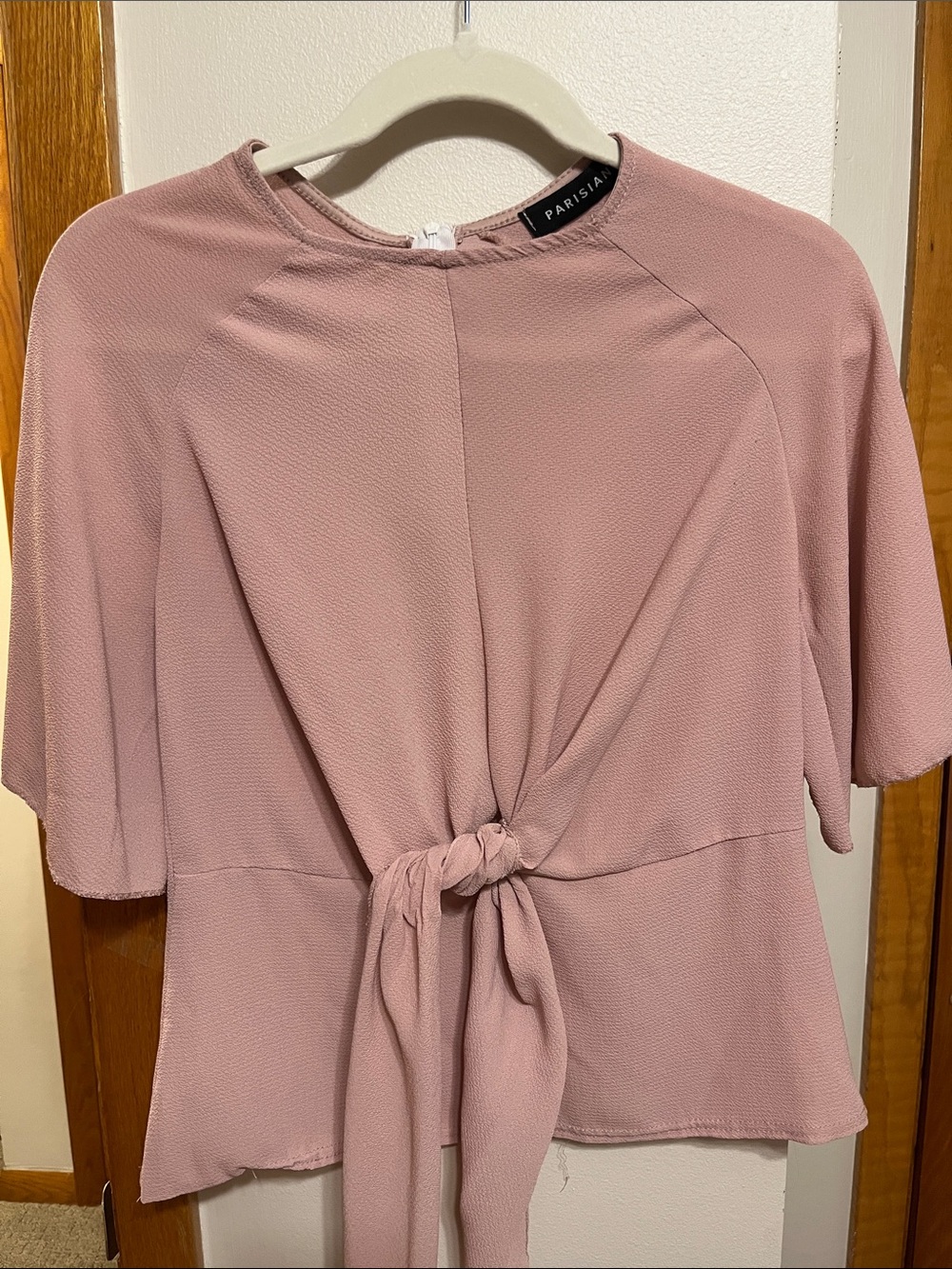 Parisian Works Dusty Rose Tie-Front Short Sleeve Blouse
